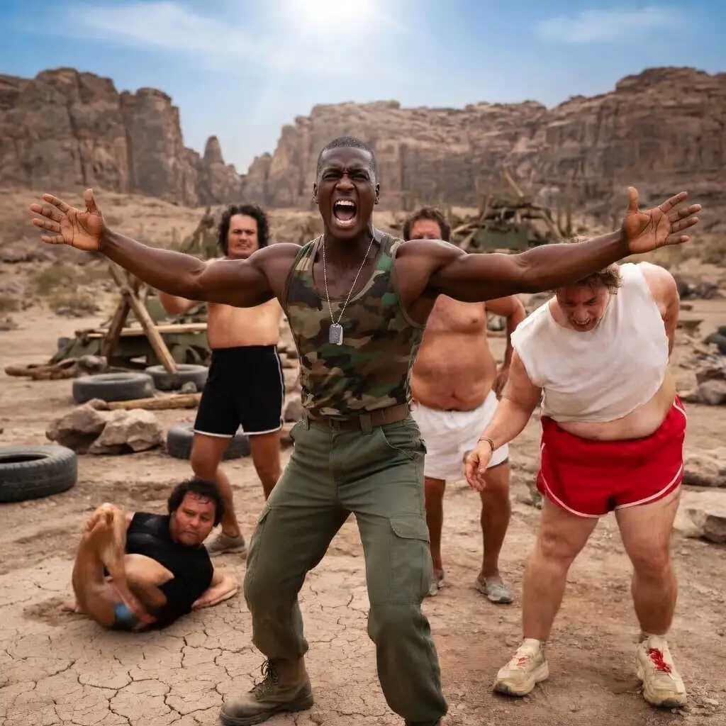Drill sergeant getting physical with new recruites.